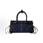 PRADA triangular metal logo handbag mini for women in blue and black